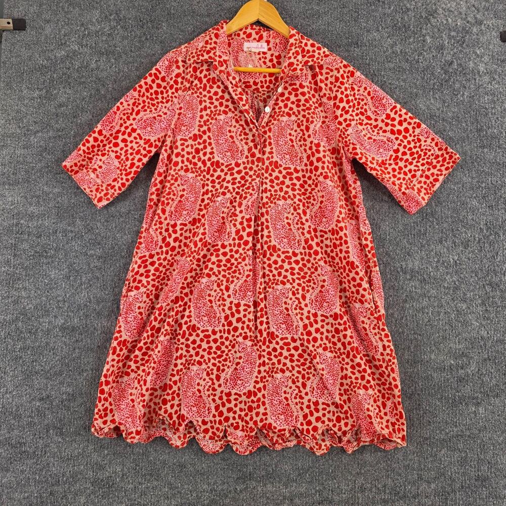 Mary Marshmallow Dress Medium Vacay Leopard Print in Pink Ruffle Cotton Summer